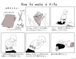  1boy charlie_brown covering_face crafting depressed double_facepalm facepalm fetal_position how_to_make_sushi_(meme) kite left-to-right_manga meme monochrome peanuts_(comic) short_hair thevigil 