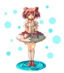  bad_id bow bubble_skirt gloves hair_bow hair_ribbon kaname_madoka magical_girl mahou_shoujo_madoka_magica milcoco pink_eyes pink_hair ribbon shoes short_hair short_twintails solo standing tears twintails 