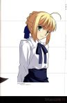  absurdres ahoge aotsuki_takao blonde_hair braid collaboration fate/stay_night fate_(series) green_eyes hair_bun hair_ribbon highres ribbon saber short_hair solo takeuchi_takashi type-moon 