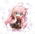  :d ahoge blue_eyes blush chibi fuyuno_taka long_hair looking_at_viewer megurine_luka open_mouth pink_hair smile solo standing vocaloid wide-eyed 