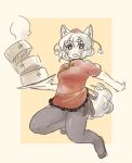  alternate_costume animal_ears bamboo_steamer carrying chinese_clothes inubashiri_momiji lowres pantyhose plump short_sleeves solo tail touhou tsuga white_hair wolf_ears wolf_tail 
