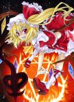  ascot blonde_hair copics fire flandre_scarlet hat hat_ribbon hexagram high_heels laevatein magic_circle marker_(medium) midriff open_mouth pentagram red_eyes ribbon shoes side_ponytail slit_pupils solo the_embodiment_of_scarlet_devil touhou traditional_media weapon wings yukaxcat 