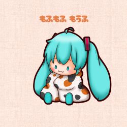  1girl :3 absurdres ahoge aqua_eyes aqua_hair calico_(pattern) chibi chibi_only closed_mouth commentary_request full_body hatsune_miku highres long_hair sh1n_chan sitting solo thick_outlines twintails vocaloid wrapped_in_blanket 
