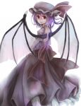  bat_wings blue_hair dress hat red_eyes remilia_scarlet short_hair solo straw_like touhou vampire wings 