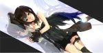  black_hair breasts cleavage dress fingerless_gloves gloves lying nil on_side original reflection solo thigh_strap wings 