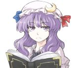  book crescent hat patchouli_knowledge portrait profile purple_eyes purple_hair solo touhou violet_eyes whitesesame 