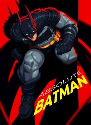  1boy absolute_batman absolute_dc back_spikes bat_mask batman batman_symbol belt bodysuit commentary cowl dc_comics english_commentary grey_bodysuit highres maebiel male_focus multicolored_bodysuit muscular muscular_male solo superhero_costume two-tone_bodysuit utility_belt 