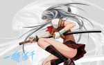  chouun_shiryuu gloves grey_hair ikkitousen long_hair seifuku sword weapon 