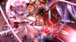  ascot bat_wings beckon beckoning chain chains flandre_scarlet from_below full_moon glowing hat kimitoshiin laevatein lavender_hair mary_janes moon multiple_girls orange_eyes outstretched_arm outstretched_hand remilia_scarlet shoes short_hair siblings side_ponytail sisters spear_the_gungnir touhou wings 