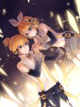  blonde_hair blue_eyes brother_and_sister detached_sleeves geoly hair_ornament hairclip highres kagamine_len kagamine_len_(append) kagamine_rin kagamine_rin_(append) siblings twins vocaloid vocaloid_append 