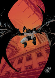  1boy absolute_batman absolute_dc bat_signal batman batman_(series) batman_symbol belt black_cape bodysuit cape commentary cowl dc_comics english_commentary geraldohsborges grey_bodysuit highres male_focus multicolored_bodysuit solo superhero_costume taut_bodysuit two-tone_bodysuit utility_belt 