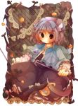 animal_ears black_eyes cheese dowsing_rod dowsing_rods dress grey_hair highres jewelry mouse mouse_ears mouse_tail nanahamu nazrin necklace smile solo tail touhou 