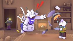  ! !! 1boy 1girl 1other 2022 3d accident ambiguous_gender androgynous animal_ears animated animated_gif ankle_shoes anthro apron asriel_dreemurr beard black_pants blender_(medium) blonde_hair body_fur bookshelf brown_hair brown_pants camera carpet chara_(undertale) child commentary delta_rune_(symbol) delta_rune_print digital_media doorway droopy_ears english_commentary facial_hair family fangs female fireplace floor floppy_ears flying_sweatdrops food full_body furry furry_female furry_male goat goat_boy goat_ears goat_girl goat_horns green_sweater holding holding_camera holding_plate horizontal-striped_clothes horns human indoors large_filesize living_room long_sleeves male mammal monster monster_boy monster_girl mother_and_son multiple_boys open_mouth pants pastry pie plate pomelochewy purple_robe robe shoes short_hair standing striped_clothes striped_shirt sweater taking_picture toriel tray tripping two-tone_sweater undertale utdr_(toby_fox) white_apron white_fur white_horns wooden_floor yellow_stripes 