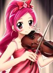  bow_(instrument) diesel-turbo hair_ribbon hanasaki_tsubomi heartcatch_precure! instrument long_hair mizuki_nana pink_eyes pink_hair ponytail precure ribbon seiyuu_connection smile solo violin 