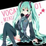  aqua_eyes aqua_hair arm_support bad_id boots detached_sleeves hatsune_miku headphones kouko long_hair necktie ryouka_(nm0407) sitting skirt solo thigh-highs thigh_boots thighhighs twintails very_long_hair vocaloid 