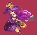  highres monocle original pumpkin purple_hair solo thigh-highs thighhighs witch_hat yukiusagi1983 