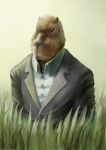 copyright_request formal grass highres jk no_humans solo suit what 