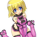  blonde_hair blue_eyes breast_squeeze breasts busou_shinki dd_(artist) doll_joints mecha_musume short_hair thighhighs 
