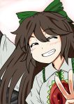  absurdres face grin hands highres nihyakumasuta reiuji_utsuho smile solo tears touhou v 