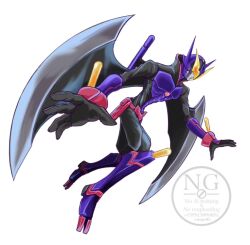 1boy armor belt black_bodysuit bodysuit commentary_request digimon digimon_(creature) full_body helmet male_focus nightchiropmon purple_armor purple_helmet simple_background solo vgz083 white_background wings 
