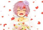  dress flower highres komeiji_satori petals pink_rose purple_rose rose solo tears touhou translated veil wedding_dress white_rose yellow_rose 