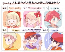  3boys 3girls ana_(mother) commentary_request hood hoodie kohori kumatora looking_at_viewer lucas_(mother_3) mother_(series) mother_1 mother_2 mother_3 multiple_boys multiple_girls ness_(mother_2) ninten open_mouth paula_(mother_2) pink_hair shirt short_hair simple_background smile striped_clothes striped_shirt translation_request 