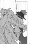  fujiwara_no_mokou highres kamishirasawa_keine kiss monochrome shinoasa touhou translation_request yuri 