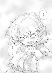  ^_^ blush buchi_maru bust closed_eyes comic eyes_closed mizuhashi_parsee monochrome open_mouth pointy_ears scarf short_hair smile solo touhou translated 