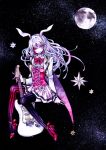  alternate_costume animal_ears black_legwear black_thighhighs bunny_ears full_moon guitar hair_over_one_eye high_heels instrument lavender_hair long_hair miri moon purple_hair reisen_udongein_inaba shoes sitting solo space thigh-highs thighhighs touhou vertical-striped_legwear vertical_stripes 