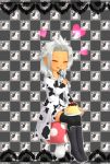  boots boy_cow cherry child cow eating highres kingdom_hearts male mushroom okitune-sama pudding silver_hair sitting solo spoon xemnas young 