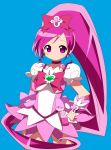  bad_id blue_background cure_blossom hanasaki_tsubomi heart heartcatch_precure! long_hair magical_girl pink_eyes pink_hair ponytail precure skirt solo youri19 