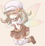  bad_id belt blush braid brown_hair fairy_wings flower hair_flower hair_ornament hands_on_chest hands_on_own_chest hands_to_chest hat i_sanno kneeling long_hair open_mouth orange_eyes original pixiv_fantasia pixiv_fantasia_5 pointy_ears smile solo thighhighs wings 