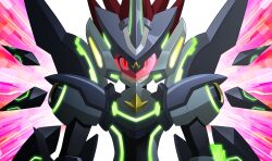  1boy absurdres armor black_ace_(mega_man) black_armor black_helmet brown_hair closed_mouth commentary_request detached_wings geo_stelar_(mega_man) glowing helmet hi-go! highres horns mechanical_wings mega_man_(series) mega_man_star_force_(series) mega_man_star_force_3 neon_trim red-tinted_eyewear red_eyes single_horn solo star_force_mega_man tinted_eyewear upper_body wings 