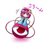  blue_dress blush blush_stickers chibi comic dress eyeball ichimi komeiji_satori minigirl pink_eyes pink_hair purple_eyes purple_hair short_hair solo swinging third_eye touhou 