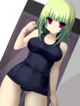  copyright_request dutch_angle green_hair one-piece_swimsuit purple_eyes school_swimsuit short_hair solo swimsuit tsukumiya_amane violet_eyes 