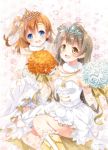  2girls bouquet breasts cleavage dress flower frills kousaka_honoka love_live!_school_idol_festival love_live!_school_idol_project minami_kotori mocha_(naturefour) multiple_girls wedding wedding_dress 