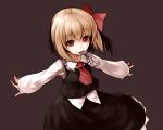  ascot blonde_hair bow brown_background hair_bow hair_ribbon mouth_hold necktie outstretched_arms red_eyes ribbon rumia sigure_(drizzle) simple_background solo spoon spread_arms the_embodiment_of_scarlet_devil touhou youkai 