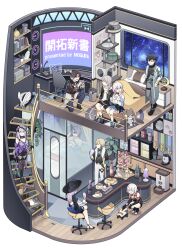  4boys 5girls asymmetrical_gloves aventurine_(honkai:_star_rail) bathroom bathtub bed black_gloves black_hat black_jacket black_swan_(honkai:_star_rail) black_unitard blonde_hair book bottle brown_hair cake cake_cat_(honkai:_star_rail) cat_tower chair closed_eyes coat cocktail_shaker coffee_maker computer_keyboard crossed_legs cup curved_monitor dan_heng_(honkai:_star_rail) dan_heng_(hunt)_(honkai:_star_rail) desk detached_sleeves diorama dr._ratio_(honkai:_star_rail) dress drink drinking_glass drinking_straw drinking_straw_in_mouth elbow_gloves facing_another floorplan food full_body fur_collar gloves grey_hair hand_in_pocket hand_on_railing hanging_plant hat headpat high_heels highres holding holding_book holding_cup honkai:_star_rail honkai_(series) ice_cream ice_cream_cone in_bathtub itou_(mogura) jacket jade_(honkai:_star_rail) kitchen living_room long_hair long_sleeves looking_at_another looking_at_object march_7th_(honkai:_star_rail) march_7th_(preservation)_(honkai:_star_rail) microphone monitor mr._reca_(honkai:_star_rail) multicolored_hair multiple_boys multiple_girls numby_(honkai:_star_rail) office_chair on_bed on_chair on_one_knee open_book open_clothes open_coat open_jacket pants partially_submerged pink_hair plant playstation_controller pocket potted_plant purple_hair purple_veil railing reading red_hair rubber_duck saucer shirt shoes short_dress short_hair shorts single_detached_sleeve sitting smile squatting stairs standing stelle_(honkai:_star_rail) streaked_hair swivel_chair thigh-highs topaz_(honkai:_star_rail) trailblazer_(honkai:_star_rail) trotter_(honkai:_star_rail) two-tone_hair uneven_gloves unitard veil vest walking water window wine_glass 