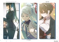  6+girls adjusting_clothes alternate_costume animal_ears artist_name black_hair black_pants black_shirt blue_archive blue_hair blue_necktie breast_rest breasts breasts_on_head brooch collared_shirt colored_eyelashes comiket_107 cropped from_side gem hair_between_eyes hair_over_shoulder halo highres hiyori_(blue_archive) jacket jacket_partially_removed jewelry kaede_(blue_archive) kuritiizu lapels large_breasts layered_sleeves long_hair long_sidelocks long_sleeves medium_breasts misaki_(blue_archive) multiple_girls nagusa_(blue_archive) necktie notched_lapels open_clothes open_jacket pants ponytail red_eyes red_gem red_hair red_necktie renge_(blue_archive) saori_(blue_archive) shirt short_hair sidelocks suit_jacket tsubaki_(blue_archive) white_hair white_jacket white_shirt 