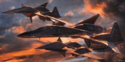  1other ace_combat adf-01_falken adf-11f_raven adfx-02_morgan aim-9_sidewinder aircraft airplane belkan_flag binary bomb clouds cloudy_sky explosive fighter_jet highres jetfreak-7 military_vehicle missile sky sunset 