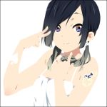  black_hair extra k-on! lowres mizuki_makoto satou_akane smile solo spade tattoo twintails v 