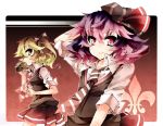  alternate_costume cheong_ha contemporary eating flandre_scarlet hand_behind_head multiple_girls necktie no_hat no_headwear remilia_scarlet school_uniform short_hair siblings sisters touhou 