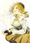  blonde_hair blush breasts drill_hair fingerless_gloves gloves hat hino_(gonta523) long_hair looking_up magical_girl mahou_shoujo_madoka_magica open_mouth smile solo tears tomoe_mami twintails yellow_eyes 
