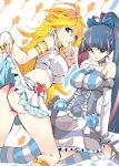  blonde_hair blue_eyes green_eyes long_hair makai midriff multicolored_hair multiple_girls open_mouth panties panty_&amp;_stocking_with_garterbelt panty_(character) panty_(psg) pink_panties skirt skirt_lift stocking_(character) stocking_(psg) thighhighs two-tone_hair underwear 