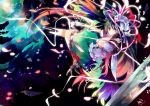  arm_cannon bird_legs colorful dissolving feathers flower hair_flower hair_ornament highres kazu_(muchuukai) reiuji_utsuho solo touhou weapon 