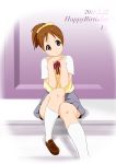  1girl b_(papiopine) brown_eyes brown_hair hirasawa_ui k-on! ponytail school_uniform short_hair sitting 