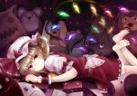  ascot barefoot blonde_hair candy feet flandre_scarlet glowing glowing_wings hat legs_up lying minato_(shouno) on_stomach red_eyes short_hair side_ponytail soles solo stuffed_animal stuffed_toy teddy_bear the_embodiment_of_scarlet_devil toes touhou wings wrist_cuffs 