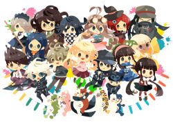  6+boys 6+girls :> :3 :d :o ahoge amami_rantaro android antenna_hair aqua_bow armor barefoot black_dress black_gloves black_hair black_hat black_headband black_jacket black_pants black_shirt black_skirt black_socks blonde_hair blue_eyes blue_hair blue_pants blue_shirt blue_skirt blunt_bangs blush blush_stickers bow broom brown_hair brown_jacket brown_pants brown_shoes chabashira_tenko chain checkered_clothes checkered_scarf chibi chibi_only closed_eyes closed_mouth commentary_request crossed_legs danganronpa_(series) danganronpa_v3:_killing_harmony dark-skinned_female dark_skin dot_nose dress glasses gloves goggles goggles_on_head gokuhara_gonta green_necktie green_ribbon grey_hair grey_hat grey_shirt hair_between_eyes hair_ornament hair_over_one_eye hair_ribbon hairband hands_in_pockets hands_on_own_hips harukawa_maki hat headband hitofutarai holding holding_broom hoshi_ryoma iruma_miu jacket jewelry k1-b0 long_hair long_sleeves maid maid_headdress mask momota_kaito monodam monokid monophanie monosuke monotaro_(danganronpa) mouth_mask multiple_boys multiple_girls navel necklace necktie no_lineart oma_kokichi open_mouth orange_bow pants pinafore_dress pink_hairband pink_shirt pink_skirt pink_vest power_armor purple_jacket purple_pants purple_skirt red_hair red_necktie red_shirt red_skirt red_thighhighs ribbon robot round_eyewear saihara_shuichi scarf sharp_teeth shinguji_korekiyo shirogane_tsumugi shirt shirt_under_dress shoes short_hair sitting skirt sleeveless sleeveless_dress smile socks solid_oval_eyes space_print starry_sky_print striped_clothes striped_pants striped_shirt teeth thigh-highs tojo_kirumi twintails vertical-striped_clothes vertical-striped_pants vertical-striped_shirt very_long_hair vest white_background white_bow white_hair white_shirt witch_hat yellow_jacket yonaga_angie yumeno_himiko 