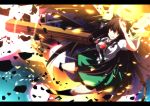  arm_cannon bad_id black_hair blush breasts cannon cape explosion itoo long_hair red_eyes reiuji_utsuho skirt solo third_eye touhou weapon wings 
