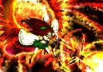  acryl alternate_weapon arm_cannon bad_id brown_hair fire firing flame highres long_hair reiuji_utsuho solo touhou weapon wings 